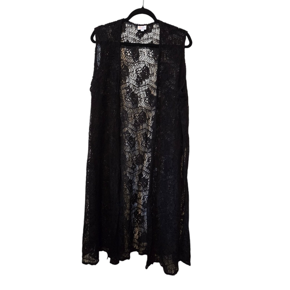 Lularoe Long Lace Vest Size LG Black Dark Floral WhimseyGoth Witchy Grunge Boho